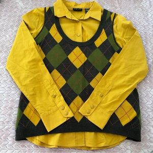 Yellow and Green Argyle Sweater Vest with Shirt